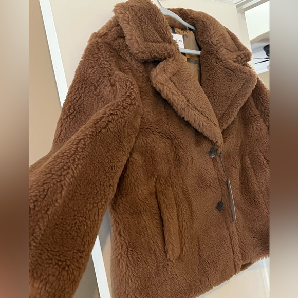 Cole Haan Signature Designer Brown Faux Fur Wool Blend Coat Size XL - Picture 13 of 16